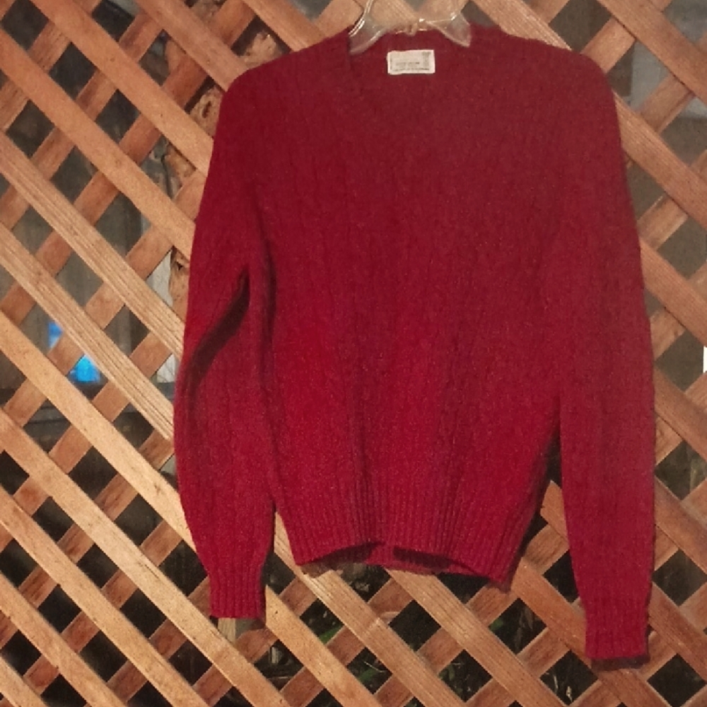 Vintage Preppy Braemar International Dark Red V-Neck Shetland Wool Sweater Sz 40